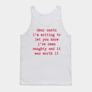 Christmas Humor. Rude, Offensive, Inappropriate Christmas Design. Dear Santa, I've Been Naughty, Santa Letter In Red Tank Top